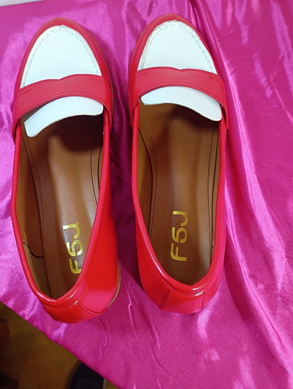 FSJ Shoes Women's SZ 15 Red and White Round Toe Loafers Office Casual - Picture 9 of 10